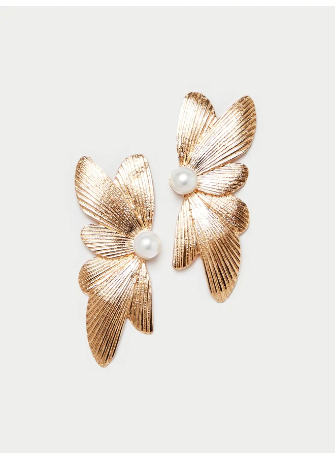 ستايلي Styli Oversized Faux Pearl Detail Floral Dangle Earrings