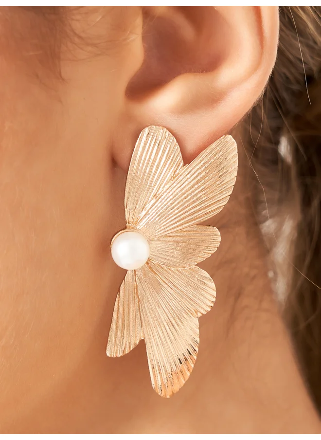 ستايلي Styli Oversized Faux Pearl Detail Floral Dangle Earrings
