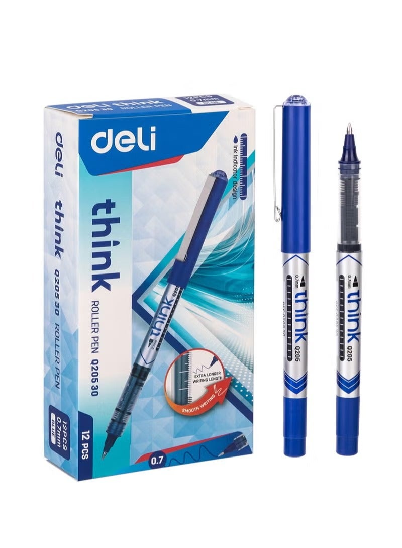 Deli 12-Piece Rollerball Pen 0.7mm Tip Blue Ink - Image 1