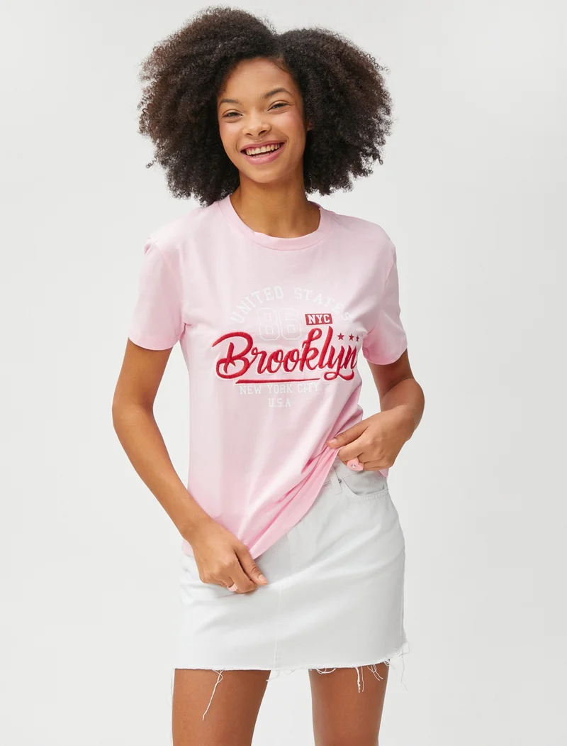 KOTON College Printed T-Shirt Crew Neck Short Sleeve Cotton