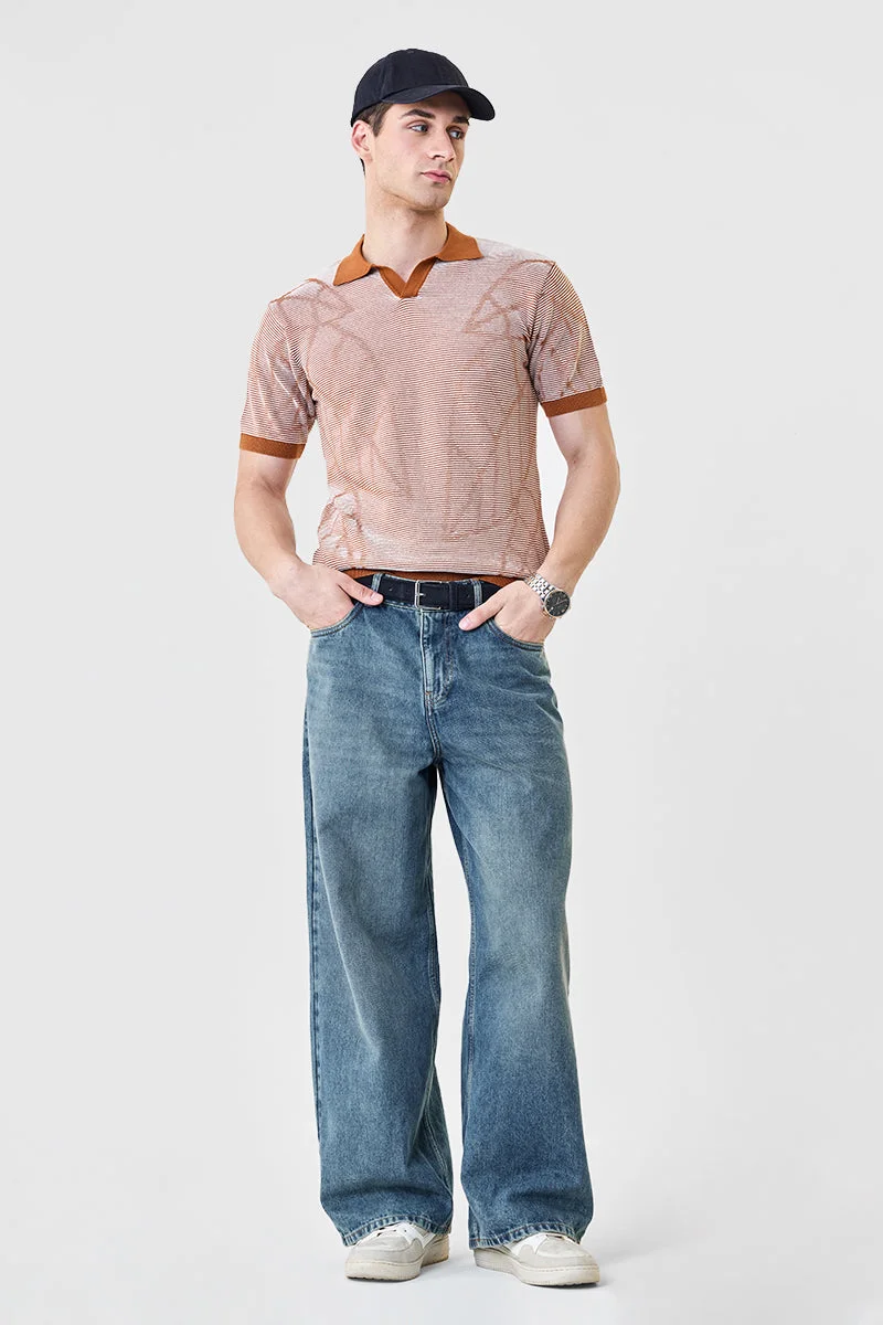 SNITCH 100% Cotton Stripes Slim Fit Polo T-Shirt