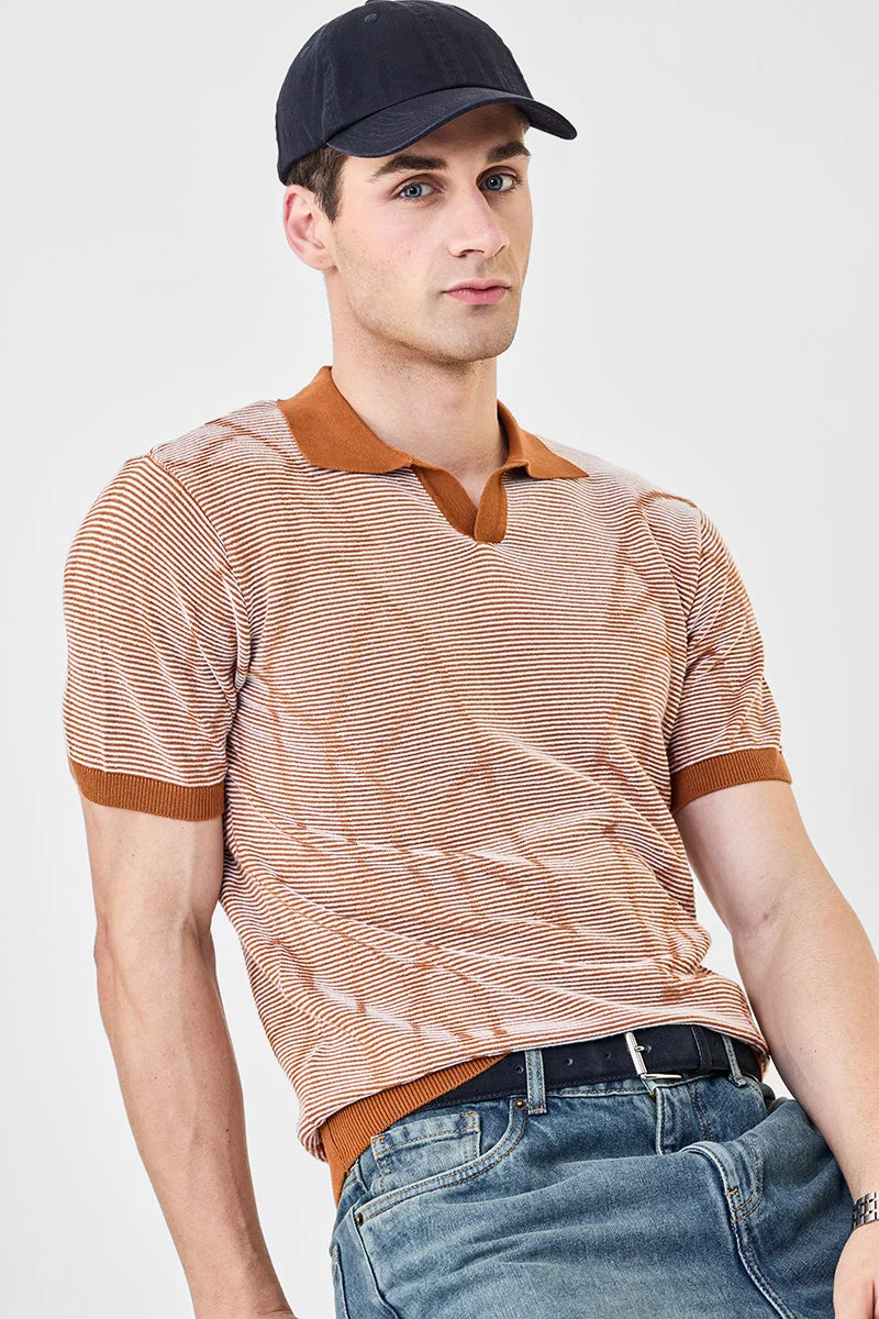 SNITCH 100% Cotton Stripes Slim Fit Polo T-Shirt