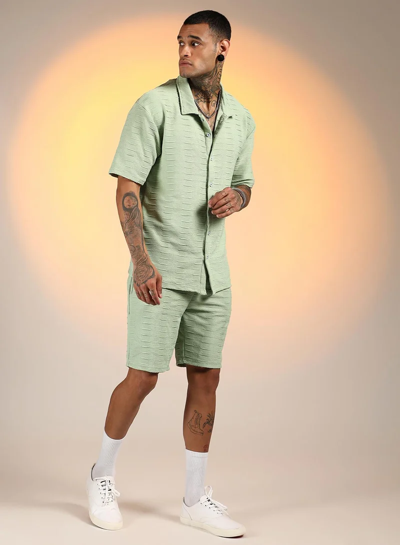 CAHOOT  Men's Mint Green Ruche-Ribbed Co-Ord Set for Men | Best Price UAE
