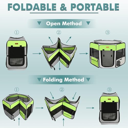Akinerri Dog Playpen, Portable Pet Play Pen for Cat, Puppies, Rabbits, Chickens, Foldable Large-Capacity Pet Tent for Indoor/Outdoor Travel Camping Green - Image 4