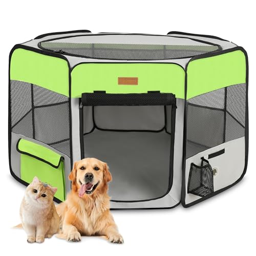 Akinerri Dog Playpen, Portable Pet Play Pen for Cat, Puppies, Rabbits, Chickens, Foldable Large-Capacity Pet Tent for Indoor/Outdoor Travel Camping Green - Image 1