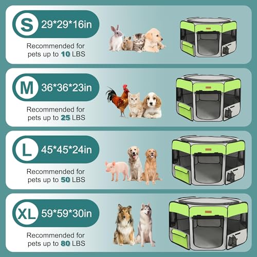 Akinerri Dog Playpen, Portable Pet Play Pen for Cat, Puppies, Rabbits, Chickens, Foldable Large-Capacity Pet Tent for Indoor/Outdoor Travel Camping Green - Image 5