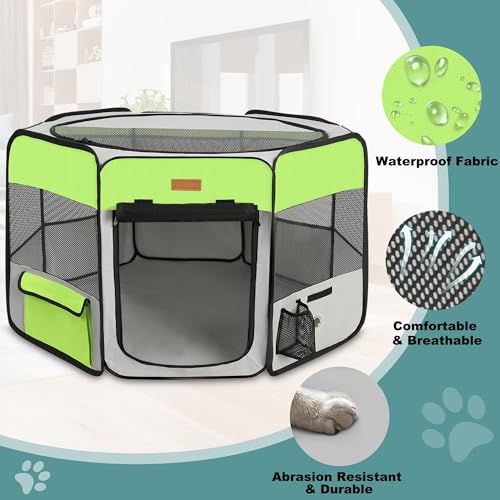 Akinerri Dog Playpen, Portable Pet Play Pen for Cat, Puppies, Rabbits, Chickens, Foldable Large-Capacity Pet Tent for Indoor/Outdoor Travel Camping Green - Image 3