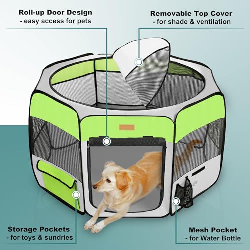 Akinerri Dog Playpen, Portable Pet Play Pen for Cat, Puppies, Rabbits, Chickens, Foldable Large-Capacity Pet Tent for Indoor/Outdoor Travel Camping Green - Image 2