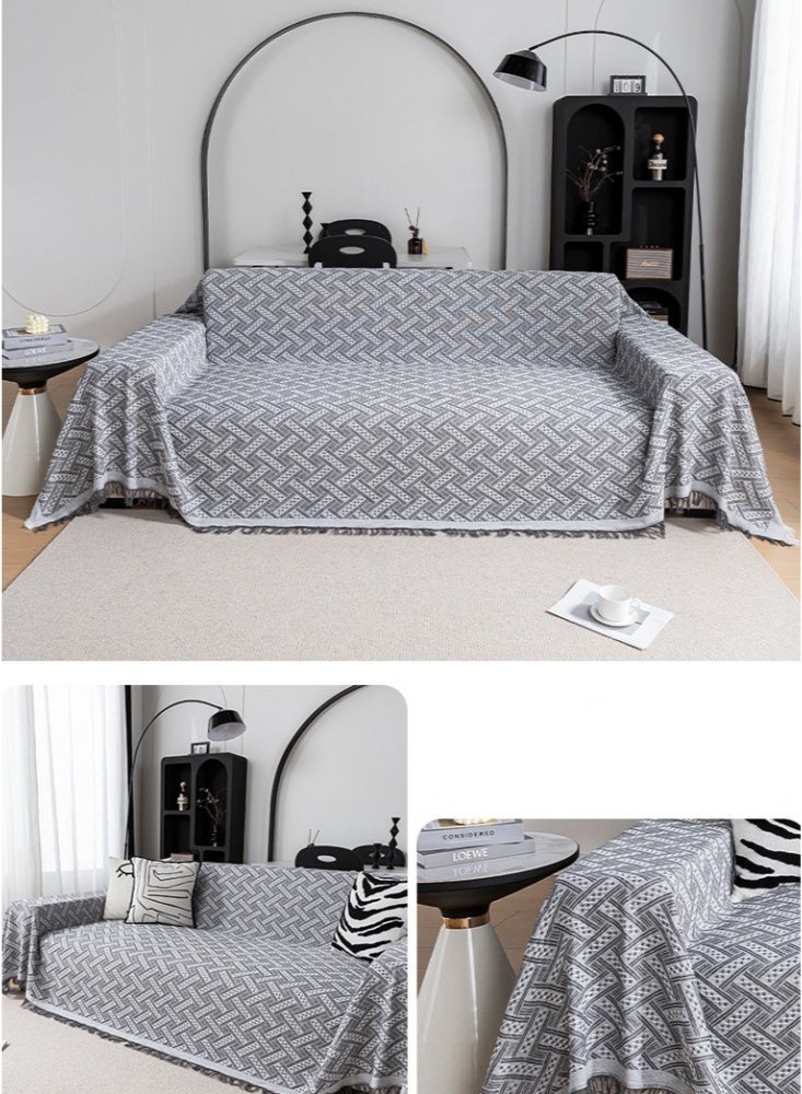 180×260cm Cream Style Wrap-Up Sofa Cover All-Season Sofa Blanket Soft Throw Blanket Sofa Reversible Versatile Blanket Throw Lightweight Solid Color Decorative Blanket for Chair Settees Couch Sofa Bed Slipcovers Protector for Dogs Cats White and Grey  - Image 2