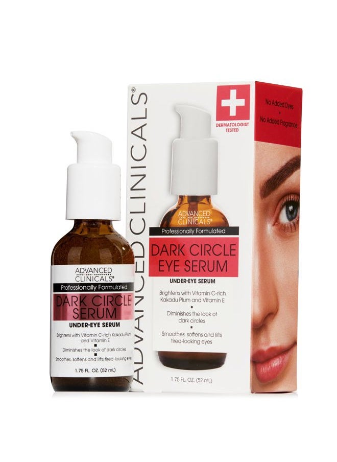 Advanced Clinicals Dark Circle Under Eye Serum Anti Aging Brightening Facial Treatment Targets Look Of Puffy Eyes, Crows Feet, & Sagging Skin W/Vitamin C, Hyaluronic Acid, & Ferulic Acid, 1.75 Fl Oz  - Image 1