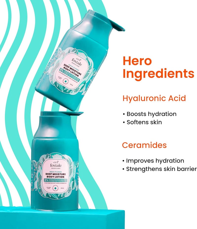 Foxtale Aqua Plunge Deep Moisture Body Lotion with Hyaluronic Acid & Ceramides - 72-Hour Hydration, Lightweight & Non-Sticky, Long Lasting Musk Fragrance - 200 ml - Image 3