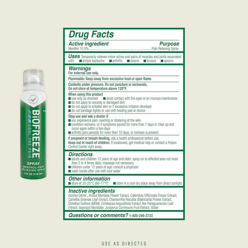 Biofreeze Menthol Pain Relieving Spray 4 FL OZ Colorless Aerosol Spray Pack of 12 for Pain Relief Associated with Sore Muscles Arthritis Simple Backaches and Joint Pain Packaging May Vary - Image 2