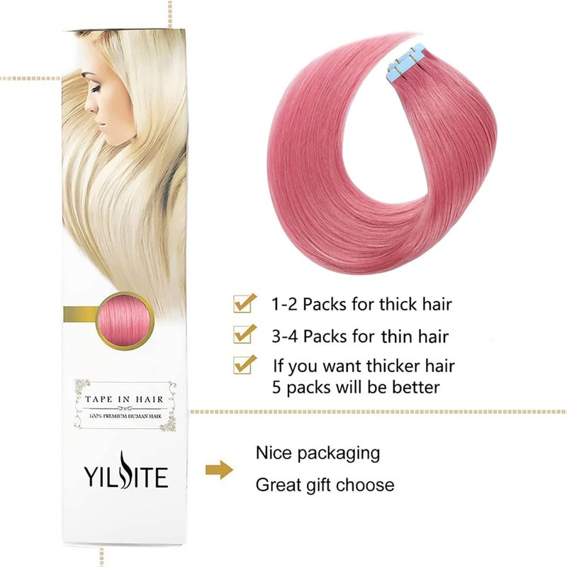 ييليت إكسسوارات شعر YILITE Tape In من شعر بشري، لون وردي ساخن، 16 بوصة، 10 قطع، 20 جرام/عبوة، غير مرئي مستقيم، خصلات جلدية غير مرئية، ريمي حريري، شعر بشري حقيقي - Image 4