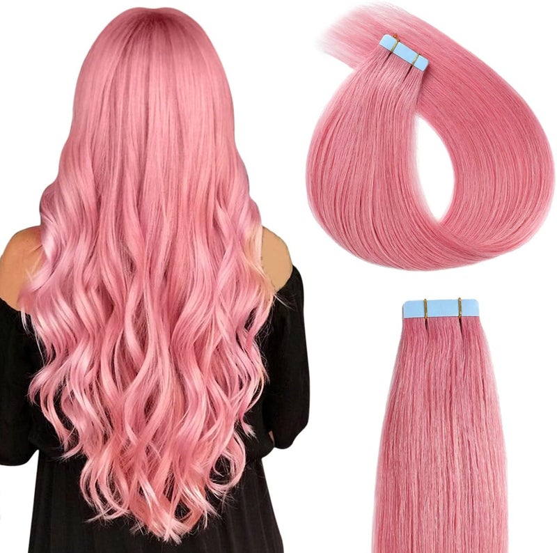 ييليت إكسسوارات شعر YILITE Tape In من شعر بشري، لون وردي ساخن، 16 بوصة، 10 قطع، 20 جرام/عبوة، غير مرئي مستقيم، خصلات جلدية غير مرئية، ريمي حريري، شعر بشري حقيقي - Image 1
