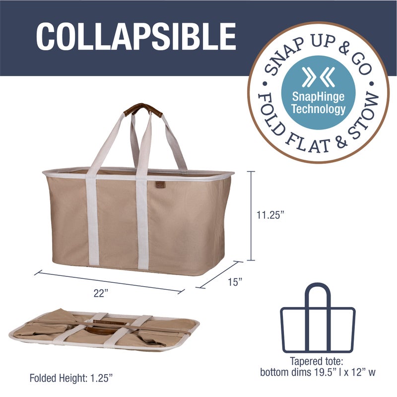 CleverMade Collapsible Laundry Tote 2-Pack (50L) â€“ Foldable Carry-All Storage Bin for Laundry, Car Trunk, RV, Dorm & Home Organization â€“ LUXE Cotton Blend with Vegan Leather Accents, Mocha - Image 2