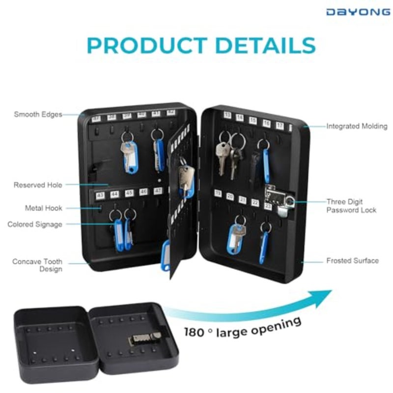 DAYONG Steel Key Box, Key Cabinet Wall Mount with Code and Key Tags, Keys Storage Lock Box for Indoor Outdoor-48 Keys Capacity. K-1-48 - Image 3