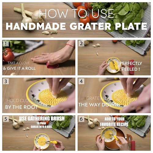 EVANILIFE Ceramic Grater Plate Set – Handmade 4-Piece Press & Natural Grinder for Garlic, Ginger, Cheese & Spices – Decorative Hand Dish (Black/Orange) - Image 4