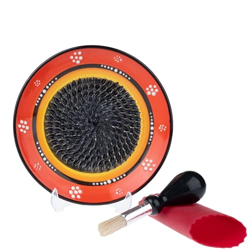 EVANILIFE Ceramic Grater Plate Set – Handmade 4-Piece Press & Natural Grinder for Garlic, Ginger, Cheese & Spices – Decorative Hand Dish (Black/Orange) - Image 1