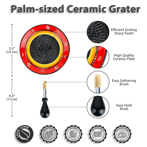 EVANILIFE Ceramic Grater Plate Set – Handmade 4-Piece Press & Natural Grinder for Garlic, Ginger, Cheese & Spices – Decorative Hand Dish (Black/Orange) - Image 2