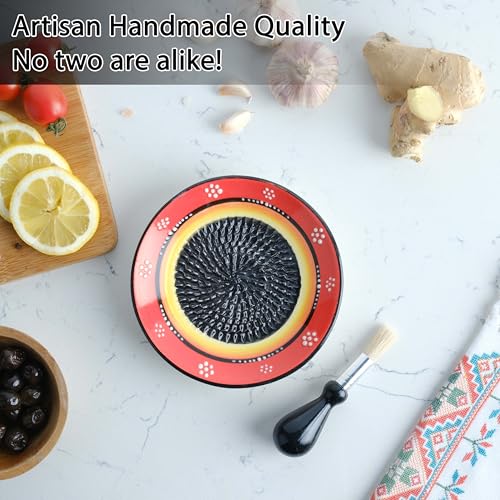 EVANILIFE Ceramic Grater Plate Set – Handmade 4-Piece Press & Natural Grinder for Garlic, Ginger, Cheese & Spices – Decorative Hand Dish (Black/Orange) - Image 3