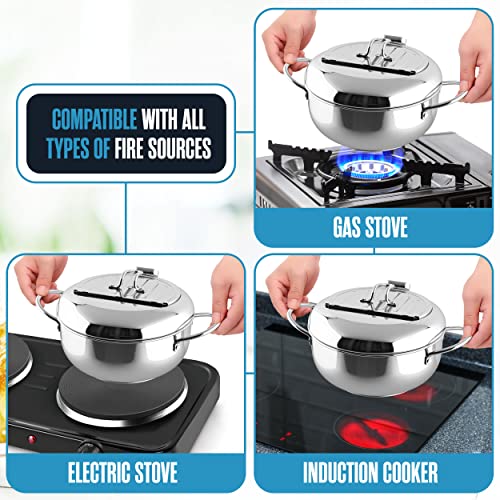 Houseables Mini Deep Fryer, Japanese Frying Pot, Stove Top Deep Fryer Pot, Frying Pot with Basket, with Lid, Temperature Gauge, Oil Drain Rack, Small, Baby, Tempura, Stainless Steel, 3.6 Quarts (3.2L) - Image 4
