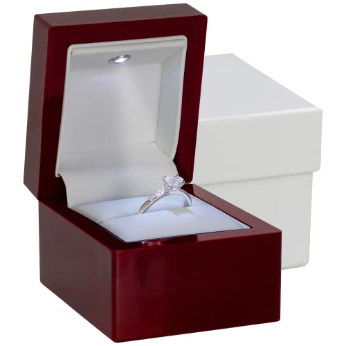Noble Pack Noble Luxury Ring Box with Light - Unique LED Engagement Ring Box for Proposal Ring or Special Occasions (Mahogany/Black Insert) - Image 1