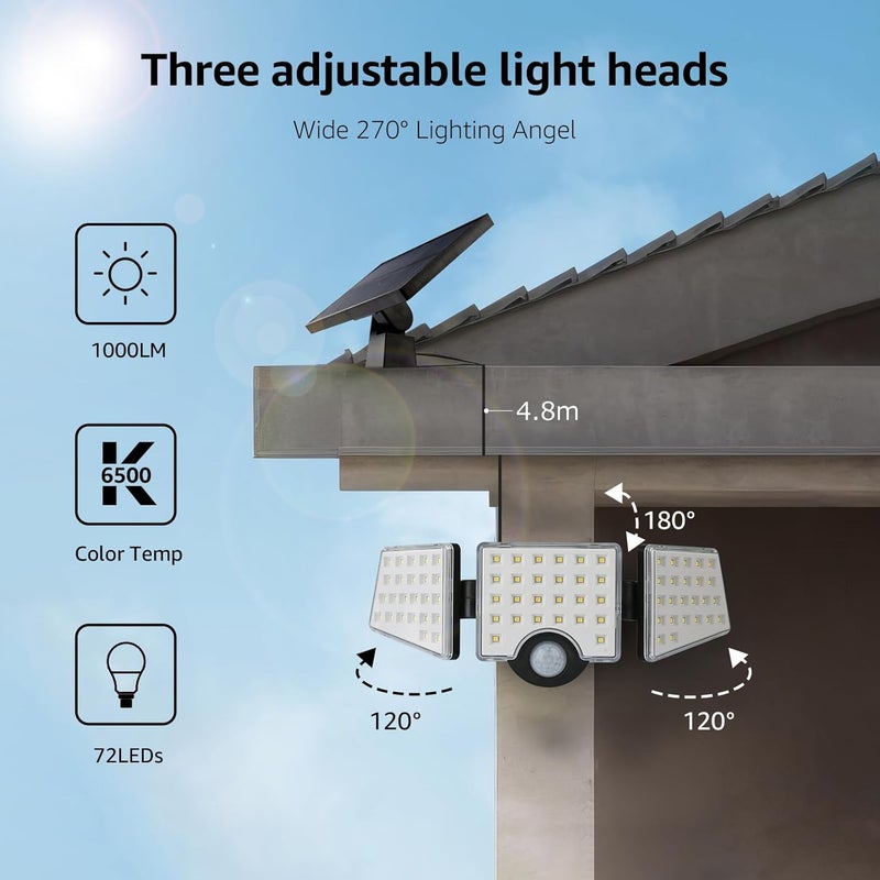 Lepro Solar Lights for Outside, WL5000 Motion Activated Security Lights, Separate Solar Panel, 3 Adjustable Head 270° Wide Lighting Angle, IP65 Waterproof Wall Lamp for Porch Yard Garage - Image 3