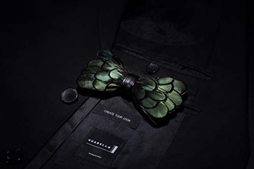 RBOCOTT Green Feather Pre-tied Bow tie Leather Bowtie and Brooch Sets for Men(6) - Image 3