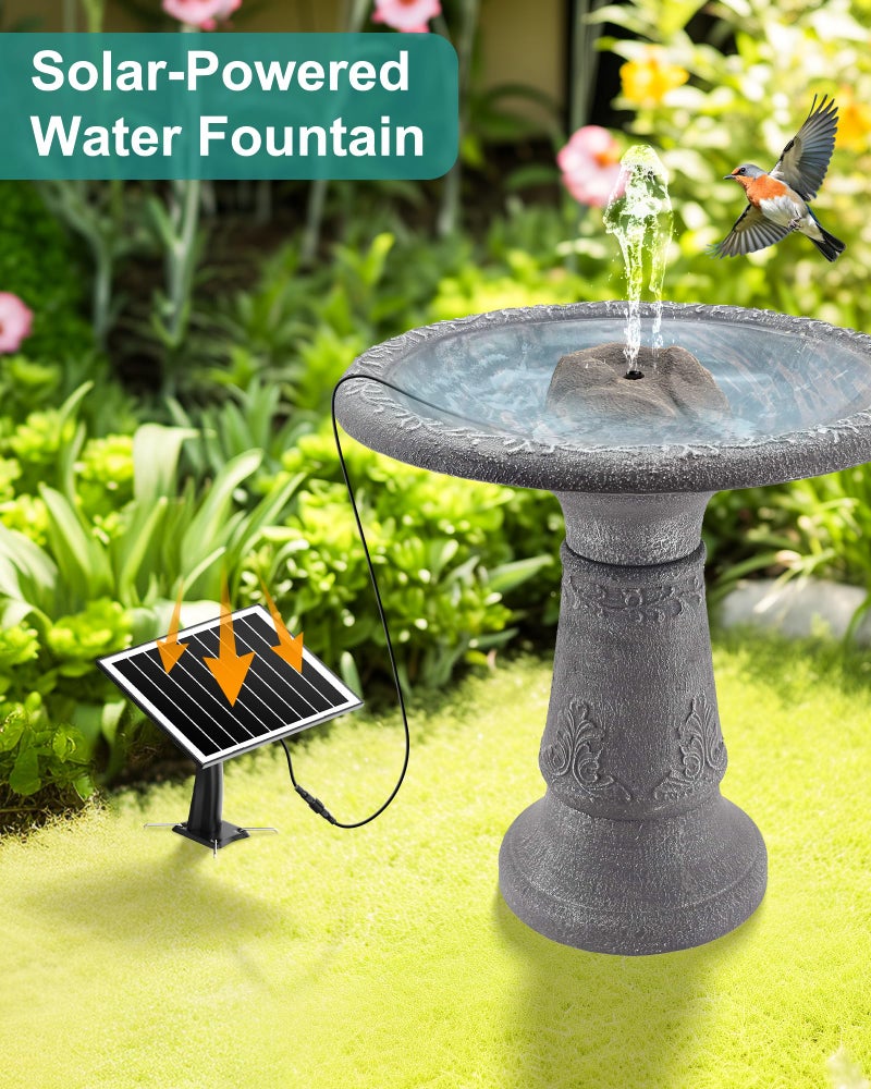Vovamo Solar Fountain for Bird Bath with Dry Run Protection Solar Powered Bird Bath Pump with 10 Nozzles,Resin Granite Rock Bird Fountain for Outdoor Water Features,Ponds,Can Cloudy Day Use - Image 2