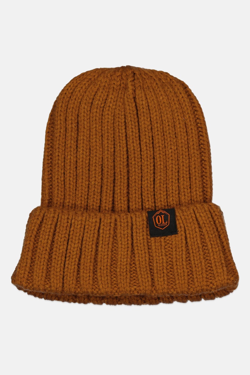 Outdoor Life Men Brand Logo Knitted Beanie, Brown  - Image 1