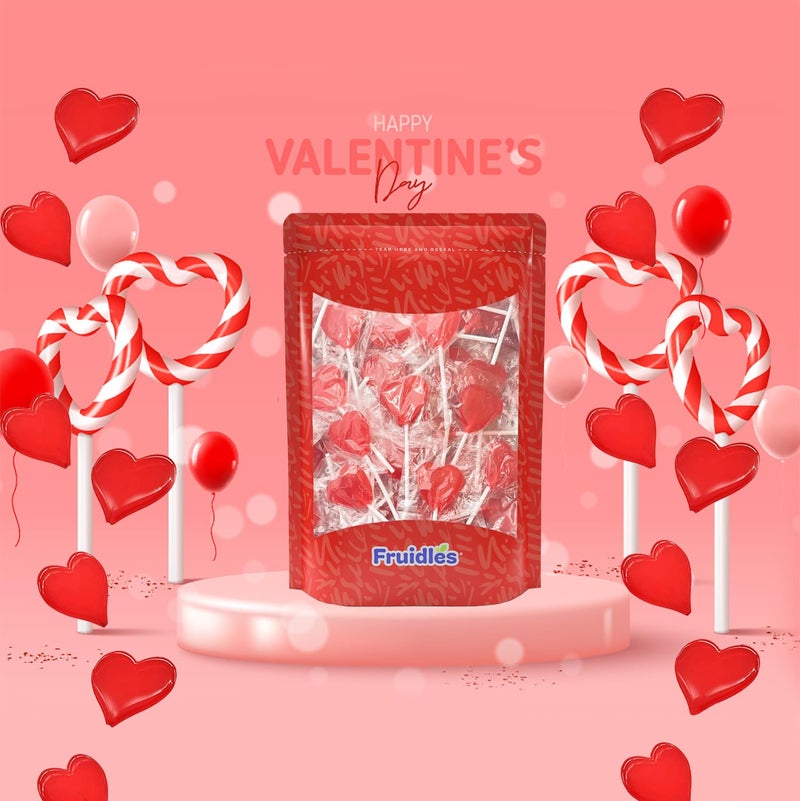 Fruidles Valentine's Heart Lollipops Candy, Red Heart Shaped Hard Candy Lollipop Suckers, Individually Wrapped, 12g Lollipop (2 Pounds) - Image 2