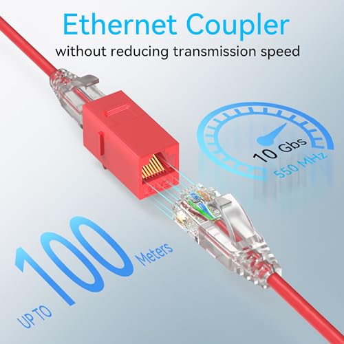 Sokqovt CAT6 RJ45 Keystone Coupler 24 Pack Cat6 Keystone Jack Female to Female Cat 6 Inline Keystone Jacks for Wall Plate Patch Panel RJ45 Ethernet Coupler Red - Image 3