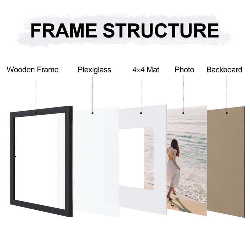 Vittanly 8x8 Picture Frames for Wall Set of 9  Display 4x4 Pictures with Mat or 8x8 without Mat  Collage Frames for for Wall Mounting  Perfect for Home D?cor (Black  8x8) - Image 2
