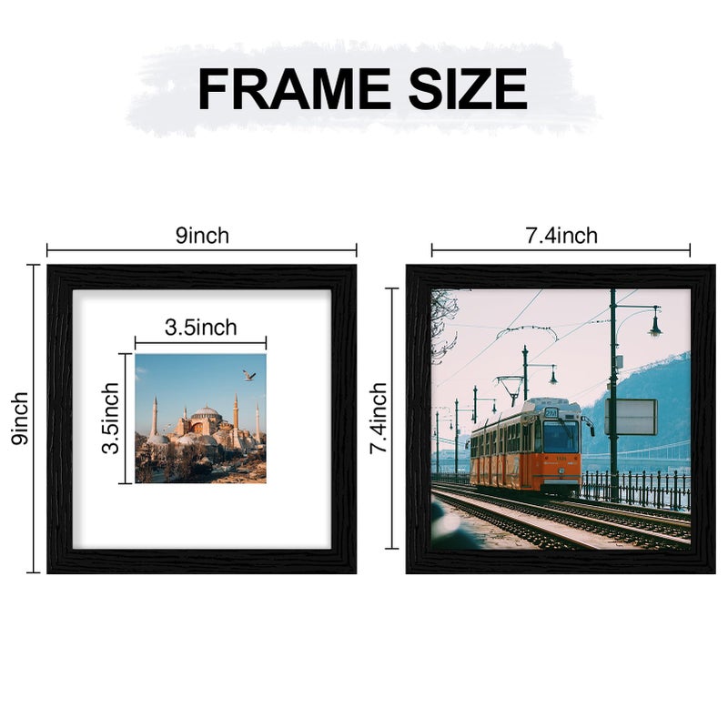 Vittanly 8x8 Picture Frames for Wall Set of 9  Display 4x4 Pictures with Mat or 8x8 without Mat  Collage Frames for for Wall Mounting  Perfect for Home D?cor (Black  8x8) - Image 3