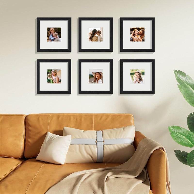 Vittanly 8x8 Picture Frames for Wall Set of 9  Display 4x4 Pictures with Mat or 8x8 without Mat  Collage Frames for for Wall Mounting  Perfect for Home D?cor (Black  8x8) - Image 5