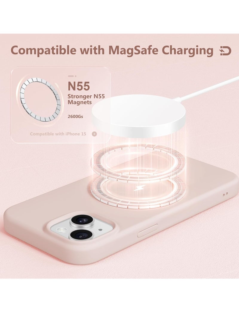 ELTRAZONE  5 in 1 for iPhone 15 Case Magnetic, Compatible with Magsafe, with 2X[Screen Protectors + Camera Lens Proctetors], Slim Full Body Case, Skin-Like Silicone Phone Case 6.1",Pink - Image 4