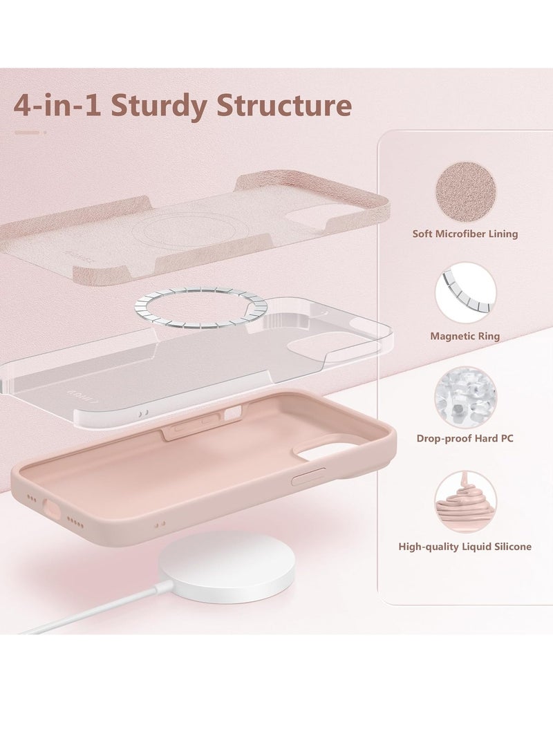 ELTRAZONE  5 in 1 for iPhone 15 Case Magnetic, Compatible with Magsafe, with 2X[Screen Protectors + Camera Lens Proctetors], Slim Full Body Case, Skin-Like Silicone Phone Case 6.1",Pink - Image 3