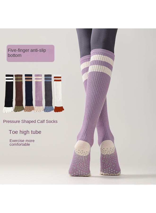 Bluejw New Long-tube Yoga Socks Pressure Calf Socks Professional Non-slip Five-finger Pilates Autumn And Winter Fitness High-tube Toe Socks - Image 2