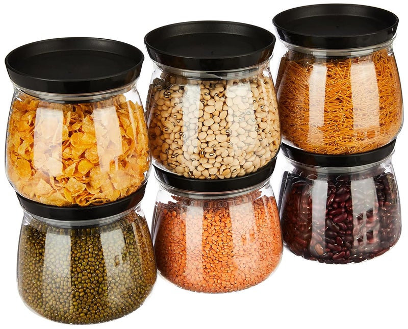 Homeor Plastic Storage Jar and Container Set I Air Tight & BPA Free Stackable Containers for Kitchen Storage Set I Grocery Kitchen Container Set I Multipurpose Kitchen Jar, 800 Ml Each, Set 6, Black - Image 4