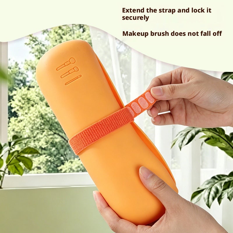 Portable Silicone Makeup Bag with Woven Strap - Image 1