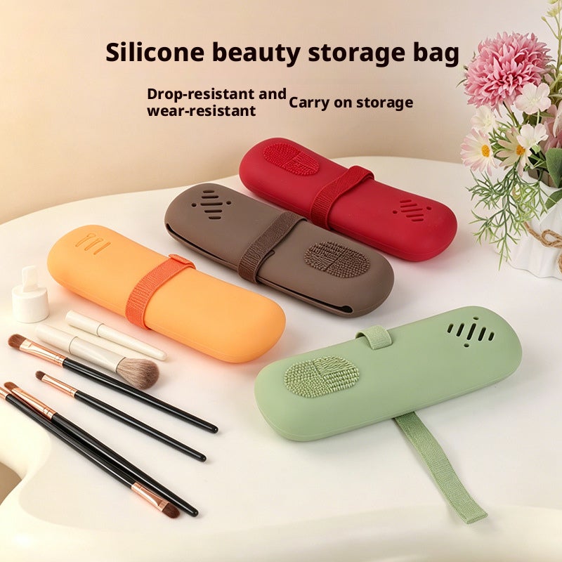 Portable Silicone Makeup Bag with Woven Strap - Image 2