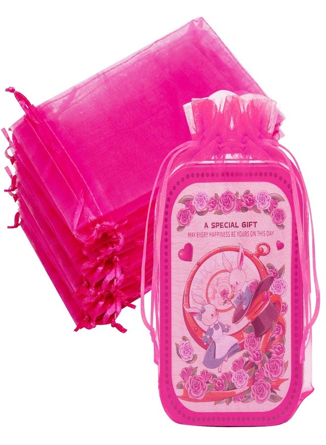 Crweety 50 Pcs Hot Pink Organza Gift Bags 6x9 Inch, Mesh Bags Drawstring Jewelry Pouch Bags Goody Bags for Candy Wedding Party Favor - Image 1