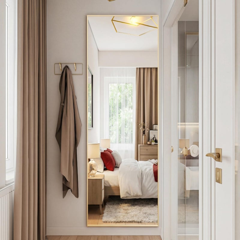 DUMOS Gold Full Length Mirror 59"x16" Full Body Floor Mirror for Bedroom or Cloakroom, Can Stand Alone, Hang or Lean Against Wall, Tall Wall Mirror with Stand and Sleek Aluminum Alloy Thin Frame - Image 5