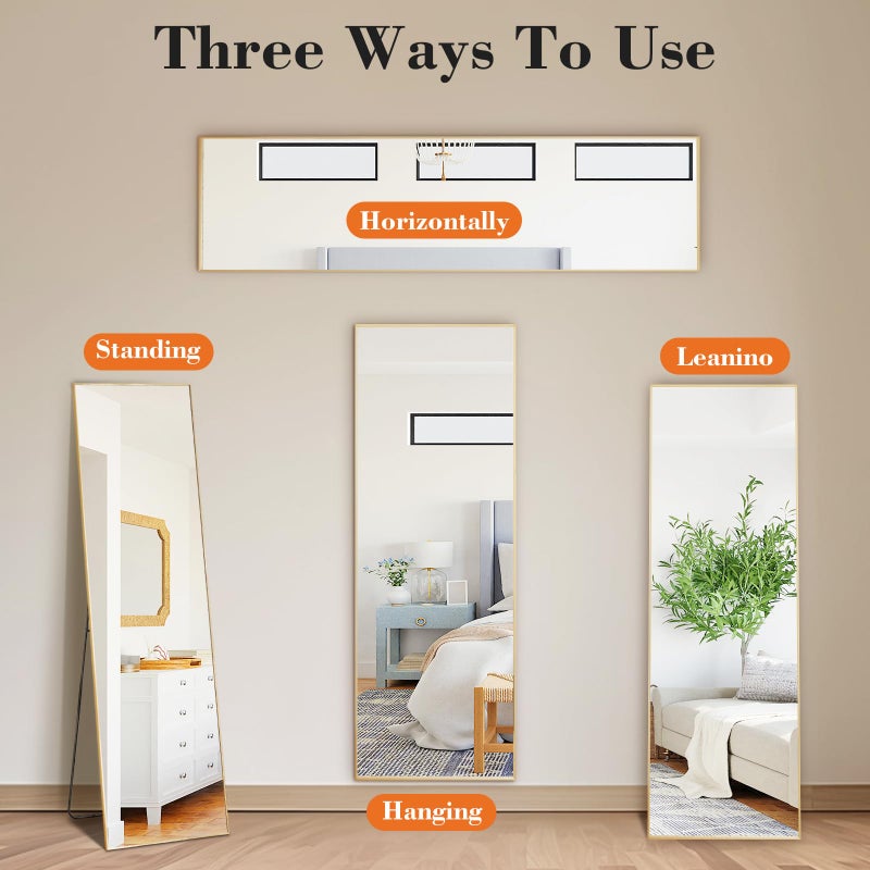 DUMOS Gold Full Length Mirror 59"x16" Full Body Floor Mirror for Bedroom or Cloakroom, Can Stand Alone, Hang or Lean Against Wall, Tall Wall Mirror with Stand and Sleek Aluminum Alloy Thin Frame - Image 4