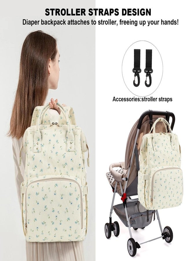 Dezcrab Baby Diaper Bag Backpack for Mom, Large Capacity Travel Nappy Bag for Boys & Girls with Stroller Straps (Corduroy Flowers Blue) - Image 2