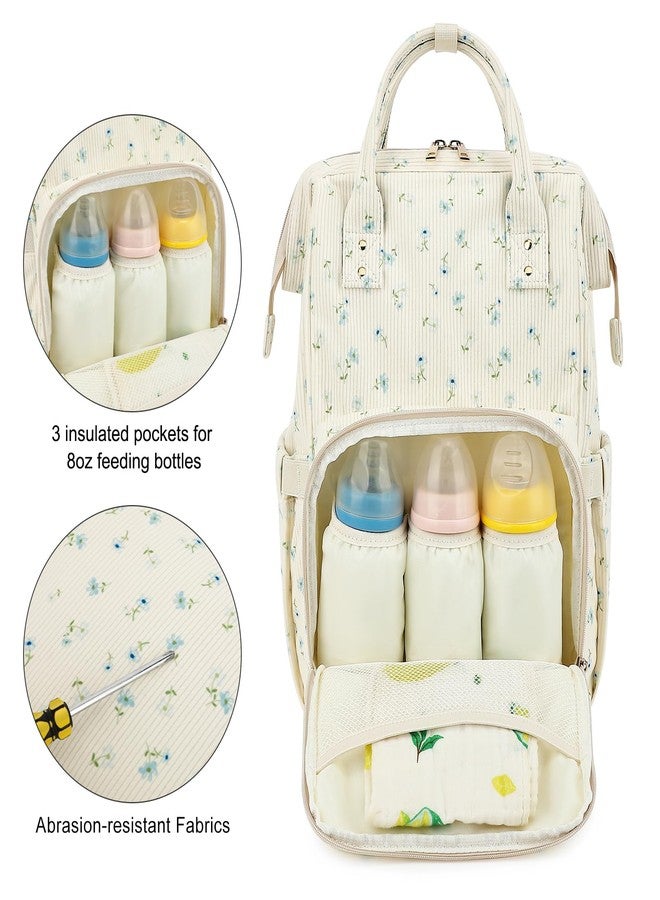 Dezcrab Baby Diaper Bag Backpack for Mom, Large Capacity Travel Nappy Bag for Boys & Girls with Stroller Straps (Corduroy Flowers Blue) - Image 3