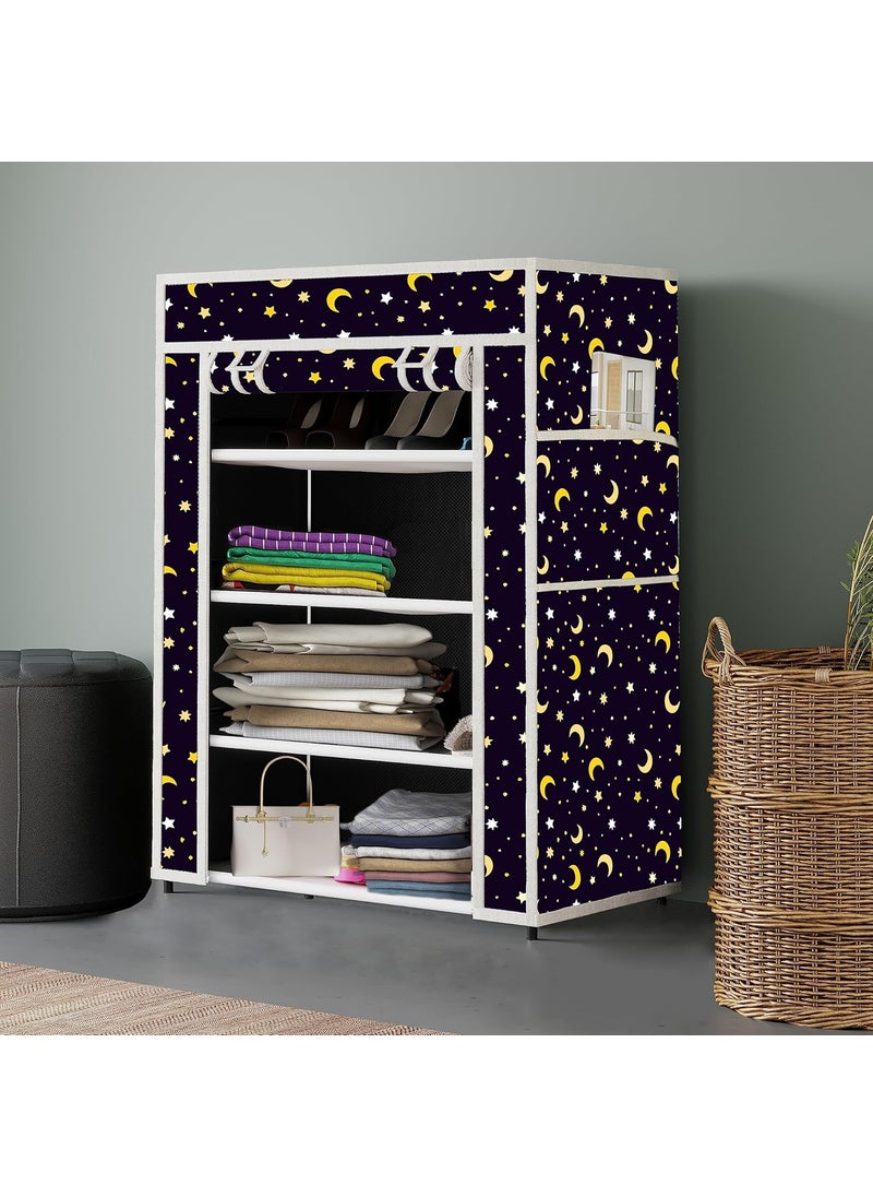 Whitecloud TRANSFORMING HOMES Whitecloud TRANSFORMING HOMES Printed Collapsible Wardrobe NonWoven Fabric Almirah 4 Shelves 1 Side Pocket 4L5 Moon Star Grey  - Image 1