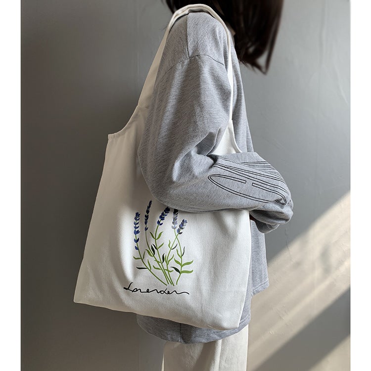 New Canvas Bag Women'S Shoulder Fresh Style Artistic Student Schoolbag Korean Style Lavender Cloth Bag Women'S Canvas - Image 1