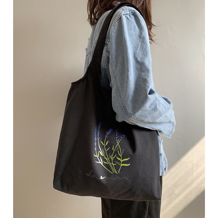 New Canvas Bag Women'S Shoulder Fresh Style Artistic Student Schoolbag Korean Style Lavender Cloth Bag Women'S Canvas - Image 3