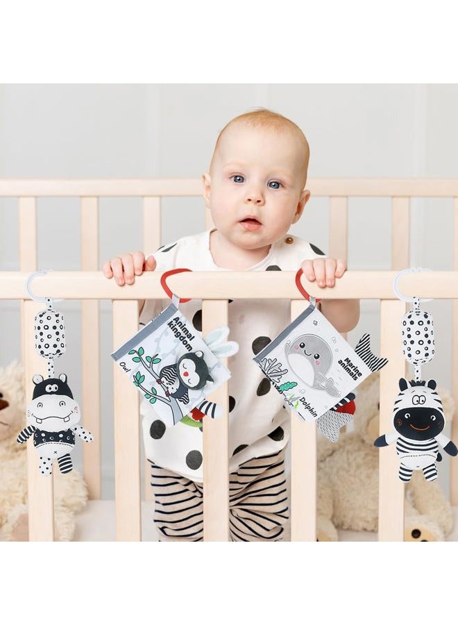 Caterbee High Contrast Hanging Rattle Toys for Babies, Black and White Baby Toys Soft Plush Animal Rattles with Soothing Sounds – Ideal for Newborns to Toddlers (4 Pack) (Animal) - Image 5